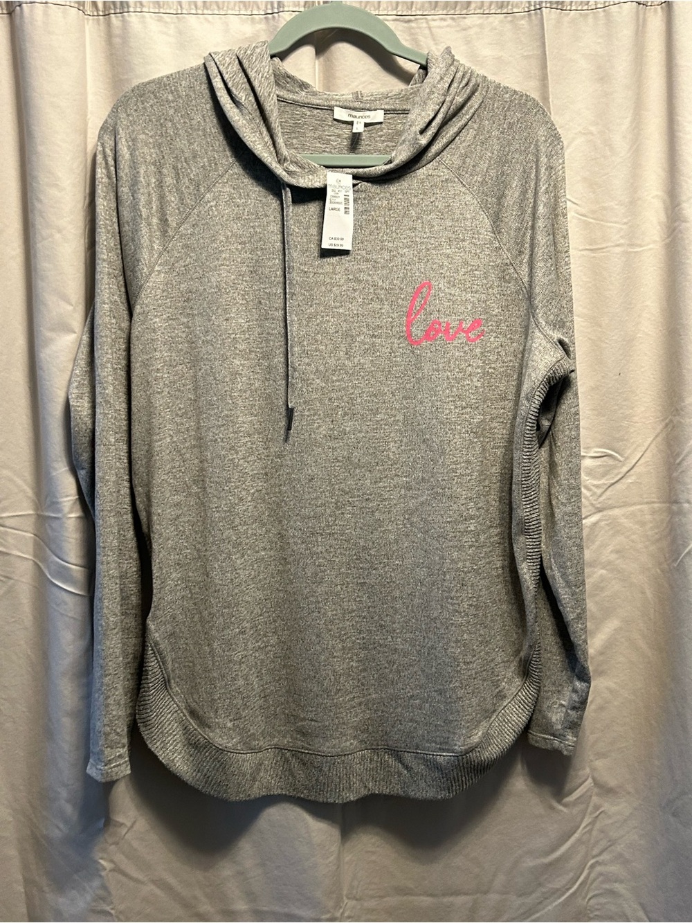 Maurices Gray Hooded Pullover with Pink "Love" Script